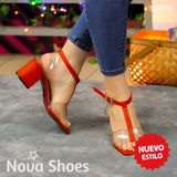 Zapato Moderno Con Faja Transparente Y Tacon Grueso Mediano Rojo / 35 Normal Zapatos Medianos