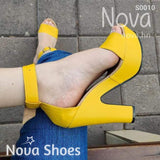 Zapato Para Dama Con Una Faja Gruesa Enfrente Amarillo / 35 Normal Zapatos Altos