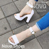 Zapato Para Dama Con Una Faja Gruesa Enfrente Blanco / 35 Normal Zapatos Altos