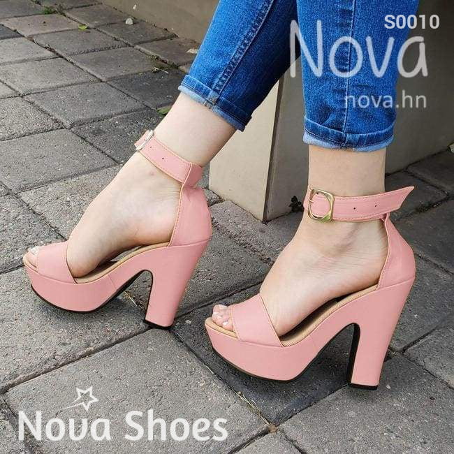 Zapato Para Dama Con Una Faja Gruesa Enfrente Rosado / 35 Normal Zapatos Altos