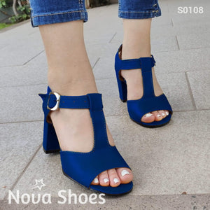 Zapato Unido De En Medio Tacon 9 Centimetros Alto Azul / 35 Normal Zapatos Medianos
