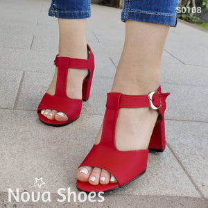 Zapato Unido De En Medio Tacon 9 Centimetros Alto Rojo / 35 Normal Zapatos Medianos