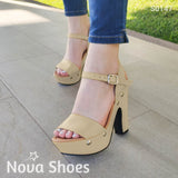 Zapatos Altos Para Dama Con Botones De Metal Beige / 35 Normal