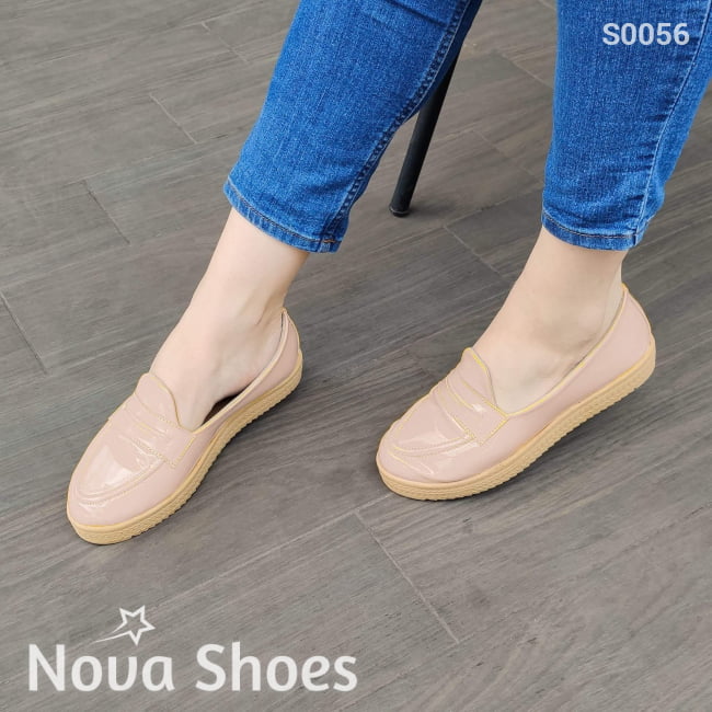 Zapatos Bajos Hechos En Charol Suela Beige Beige / 35 Normal Bajitos