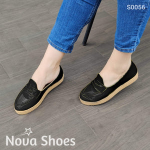 Zapatos Bajos Hechos En Charol Suela Beige Negro / 35 Normal Bajitos