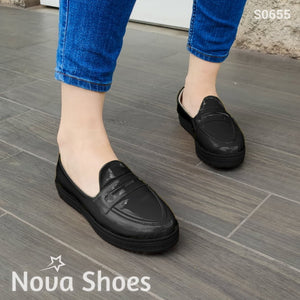 Zapatos Bajos Hechos En Charol Suela Negra Negro / 35 Normal Bajitos