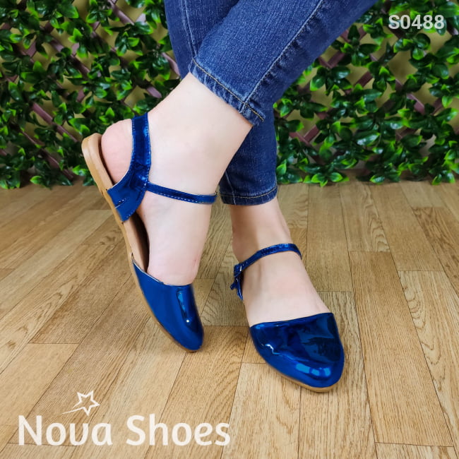 Zapatos Cerrados De Enfrente Abiertos Atrás Azul / 35 Normal Bajitos