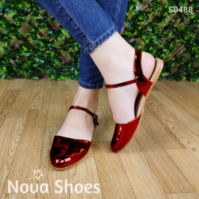 Zapatos Cerrados De Enfrente Abiertos Atrás Rojo / 35 Normal Bajitos