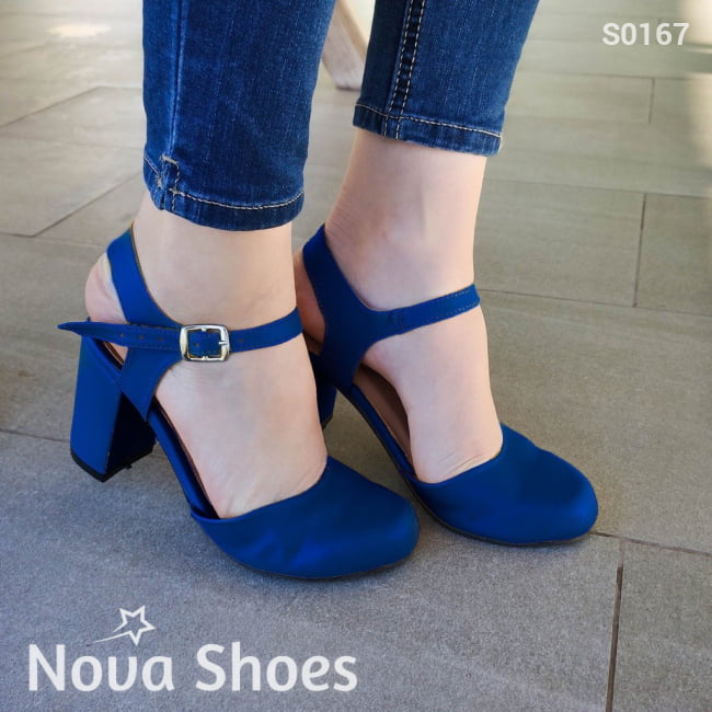Zapatos Cerrados De Enfrente Y Descubierto Los Costados Azul / 35 Normal Medianos