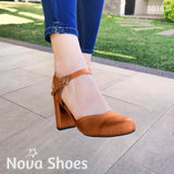 Zapatos Cerrados De Enfrente Y Descubierto Los Costados Cafe / 35 Normal Medianos