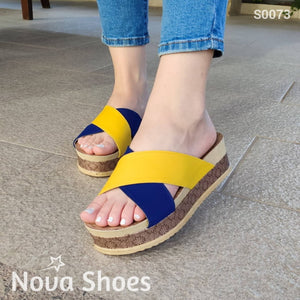 Zapatos Con Fajas Cruzadas De Colores Combinadas Sandalias Solo Meter Amarillo / 35 Normal Medianos