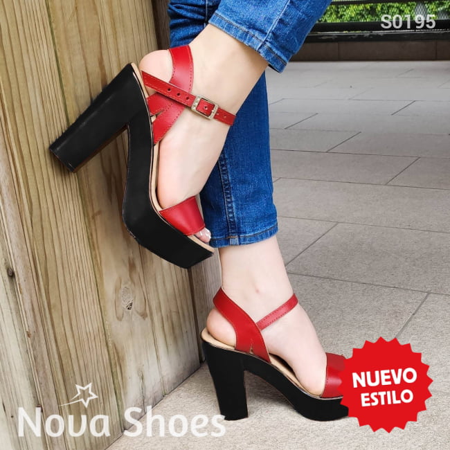 Zapatos Con Suela De Resina Negra Rojo / 35 Normal Altos