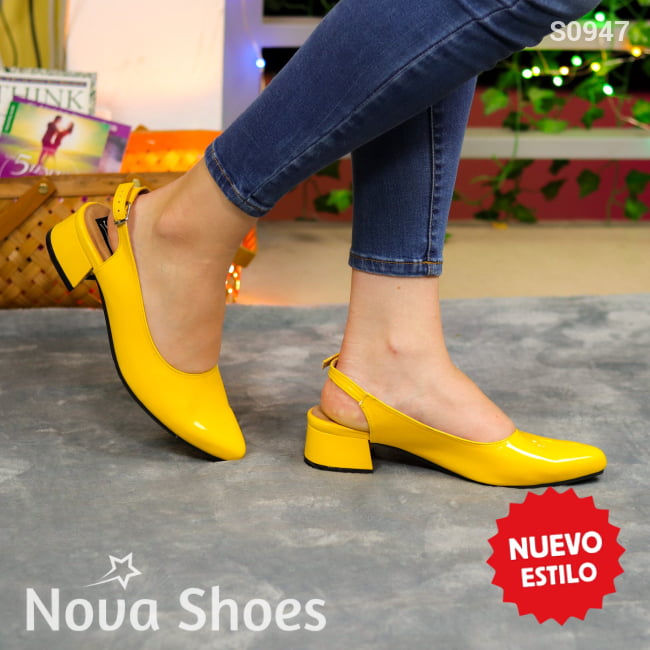Zapatos Con Tacón Bajo Para Un Look Impecable Amarillo / 35 Normal Bajitos