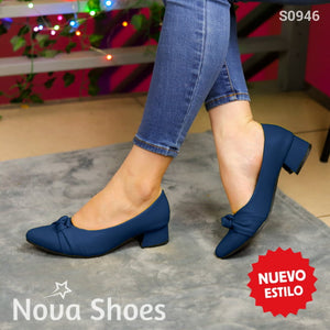 Zapatos Con Tacón Bajo Y Detalle De Nudo Delicado 35 / Normal Azul Bajitos