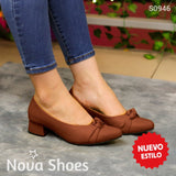 Zapatos Con Tacón Bajo Y Detalle De Nudo Delicado 35 / Normal Cafe Bajitos