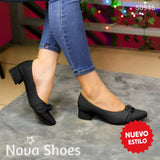Zapatos Con Tacón Bajo Y Detalle De Nudo Delicado 35 / Normal Negro Bajitos