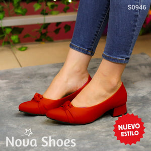 Zapatos Con Tacón Bajo Y Detalle De Nudo Delicado 35 / Normal Rojo Bajitos