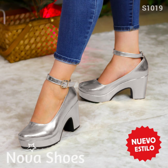 Zapatos De Tacón Con Plataforma Elegantes Y Seguros Plateado / 35 Normal Medianos