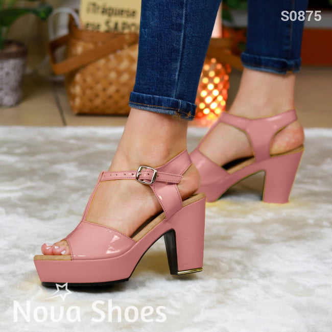 Zapatos De Tacon Mediano En Charol Rosado / 35 Normal Medianos