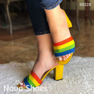 Zapatos De Tacón Multicoloridos Amarillo / 35 Normal Altos