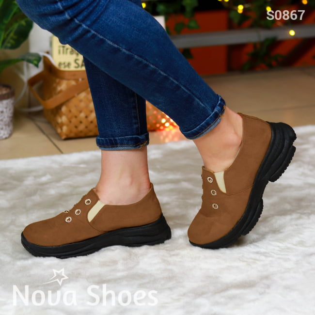 Zapatos Estilo Tenis Solo De Meter. Hechos Gamuza Cafe / 35 Normal Medianos