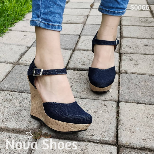 Zapatos Hechos Con Tela De Jean Tacon Corcho Altos