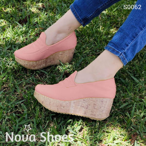 Zapatos Medianos Cerrados Suela Mediana Estilo Corcho Rosado / 34 Normal