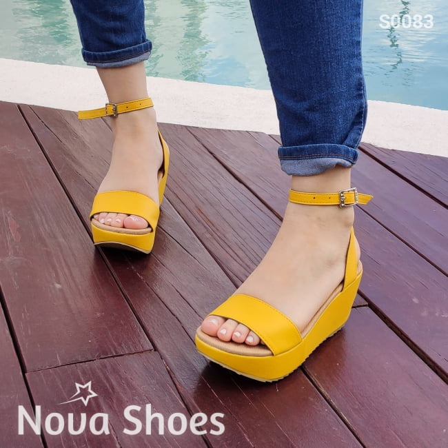 Zapatos Medianos Faja Recta. Destalonado Amarillo / 34 Normal