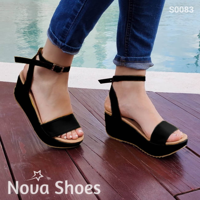 Zapatos Medianos Faja Recta. Destalonado Negro / 34 Normal