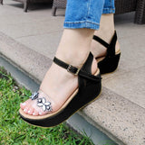 Zapatos Hechos Con Fajas De Cuerina Y Transparentes. Plataforma Mediana Negro / 34 Normal Medianos